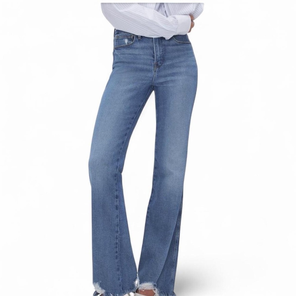 Good American Plus Size 28 Good Curve Chew Hem Bootcut Flare Jeans 33” Boho